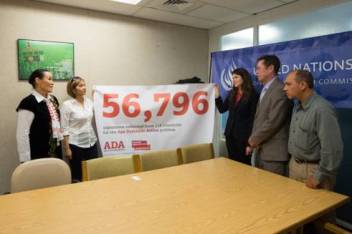 ADA activist, Kulumkan Shabdanbekova (extreme left) presents the ADA petition to Ivan Simonovic. _233_https://www.helpage.org/silo/images/blogs/16467_1346670785.jpg