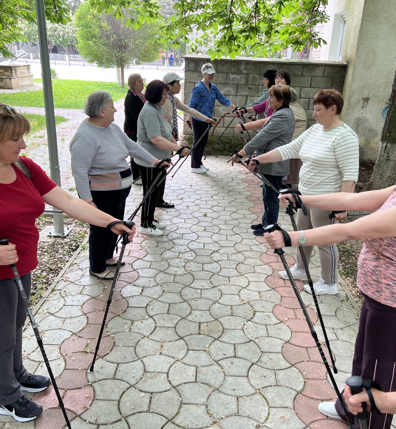 Tatiana (53) from Odesa, Ukraine, practices Nordic walk in Moldova