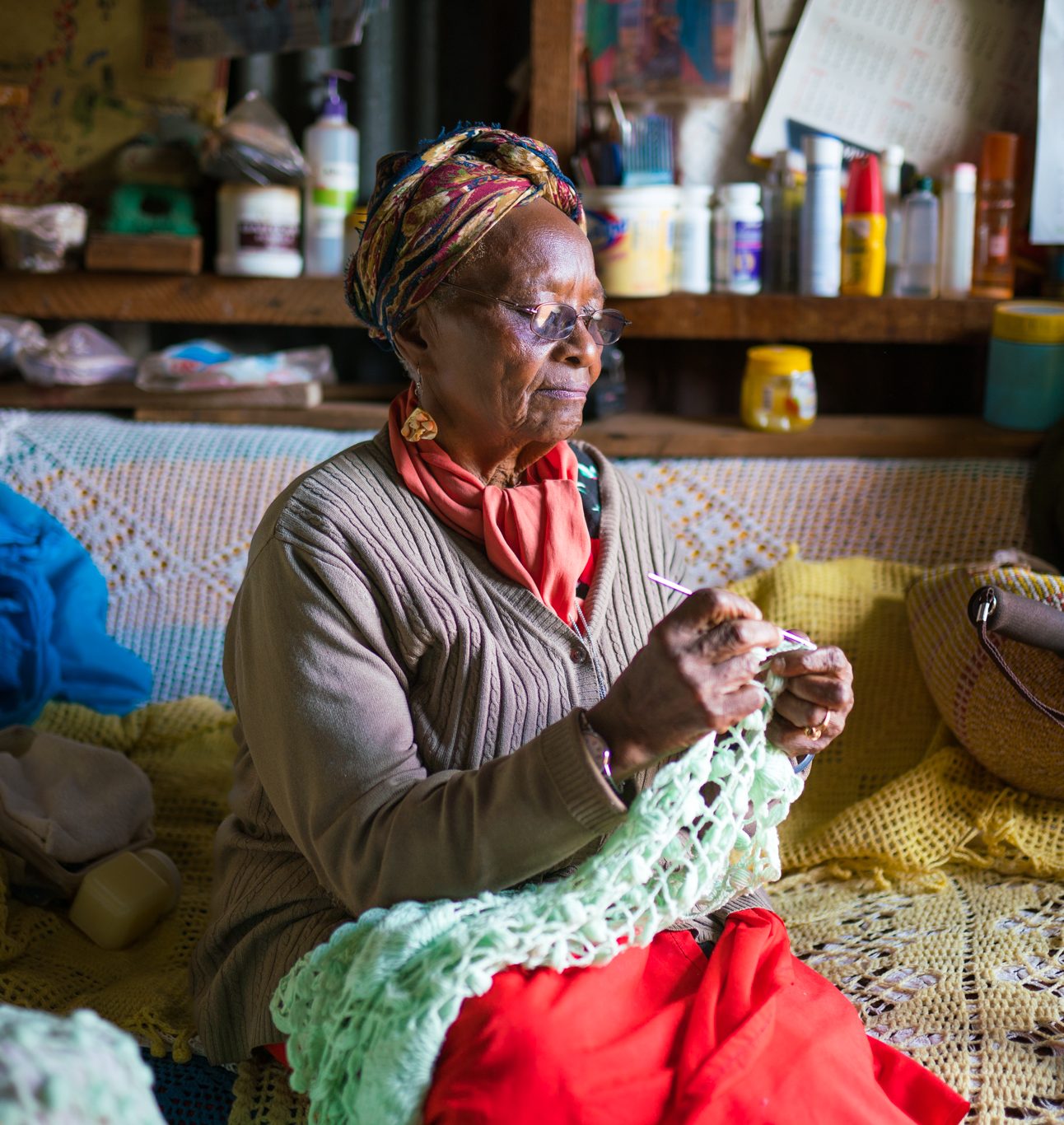 Rosemary Wanja Mwathi My name is Rosemary Wanja 71 years old, lived in satellite west for 35 years. I am married but separated with my husband, 7 kids and several grandchildren, life is difficult now because I have arthritis and my leg fails me sometimes. I earn a living by crocheting and making clothes. My hope for the future is that this pain goes away and gets a job. I don’t sleep well at night because of my bodies condition. I also got used to not sleeping from when I was a young girl. I stay up listening to the radio and praying at night. I wake up in the morning for house chores and crocheting, the doctor advised that I take regular walks in the morning. My life changed when I got married and got kids, I had to adjust and sacrifice for my kid’s wellbeing. I did not face any penalties as a woman because I was a tough lady when I used to work as truck driver. life is difficult now because of illnesses and general body weakness. before I had the energy to work and take care of myself and the family. I admire my fellow 96-year-old woman in church because she is strong and prayerful in her old age. my proudest achievement is staying in church and regularly fellowshipping in church. My advice is that young people should stay focused and contented. respect the elderly. I know how to cook and I am an excellent tailor. my family and friends describe me as accommodative, a listener and a leader.