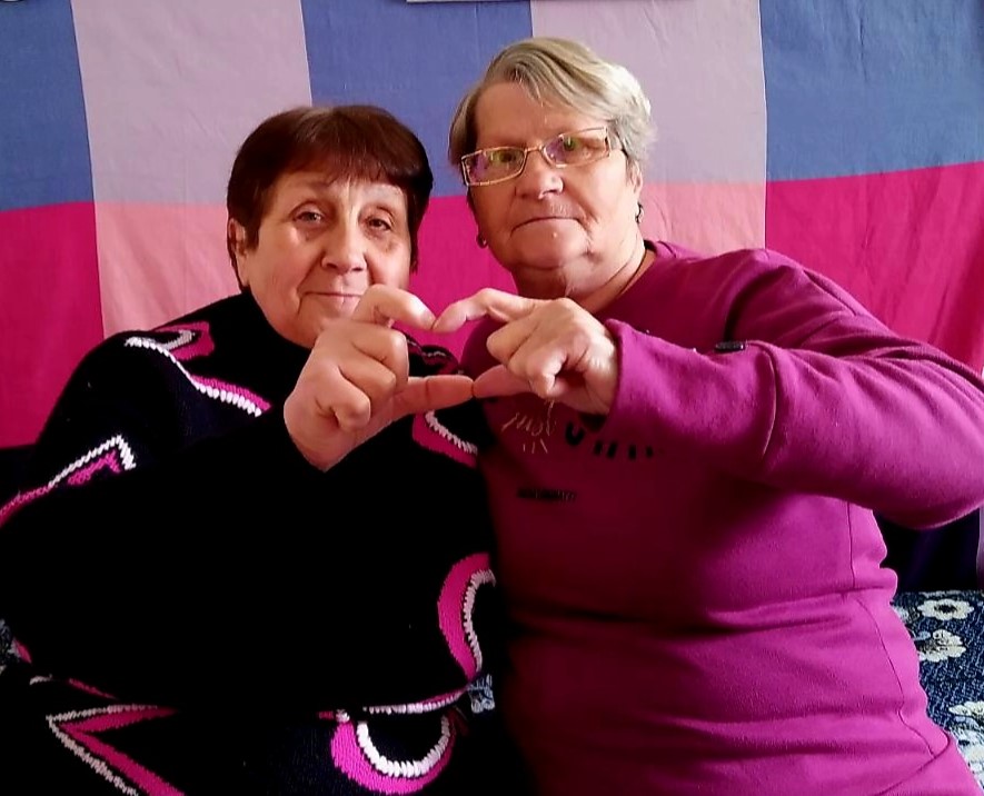 Nataliia, 65, with her friend Nadiia